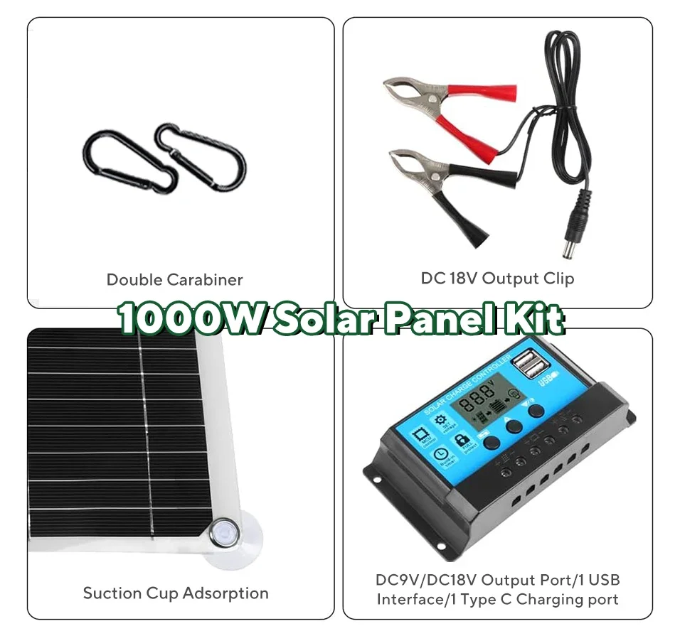 1000W Solar Panel Kit,12V Sola - Usb Charger Dynamo ulasan dan harga